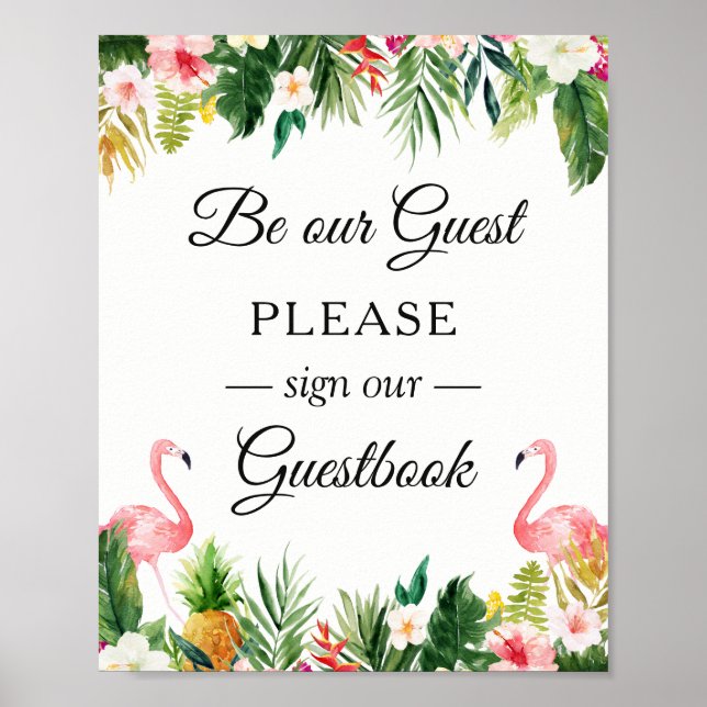 Sign Our Guestbook Tropical Flamingo Floral (Front)