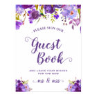 Sign Our Guestbook Violet Purple Floral Sign