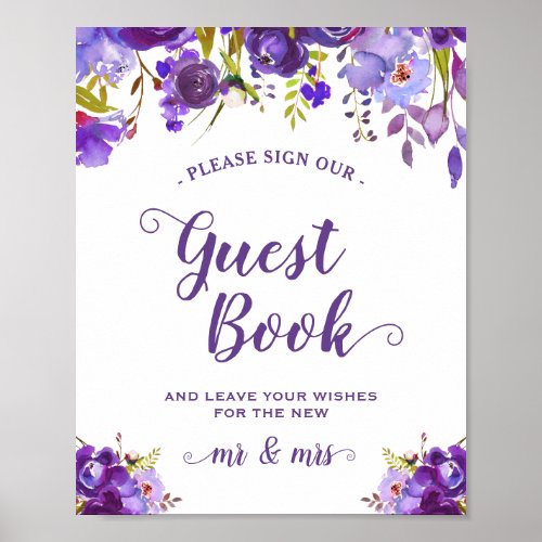 Sign Our Guestbook Violet Purple Floral Sign - Ultra Violet Purple Floral | Please Sign Our Guestbook Poster. 
(1) The default size is 8 x 10 inches, you can change it to any size. 
(2) For further customization, please click the "customize further" link and use our design tool to modify this template. 
(3) If you need help or matching items, please contact me.