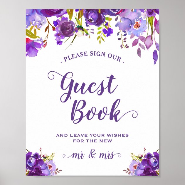Sign Our Guestbook Violet Purple Floral Sign