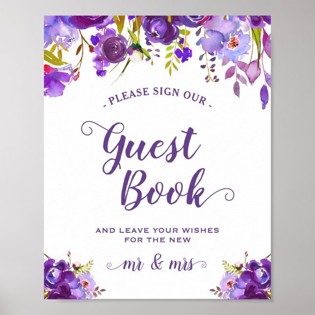 Sign Our Guestbook Violet Purple Floral Sign (Front)