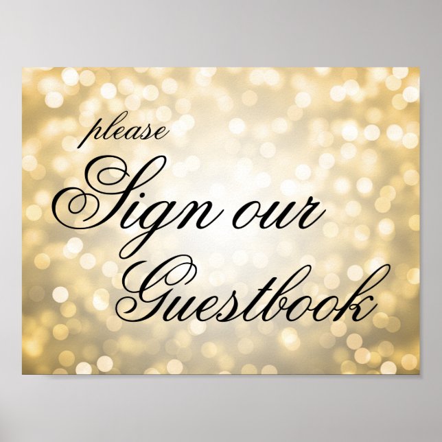 Sign Our Wedding Guestbook Gold Bokeh Lights (Front)