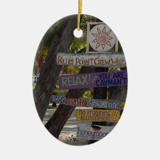 Sign post Rum Point Grand Cayman Ceramic Ornament (Front)