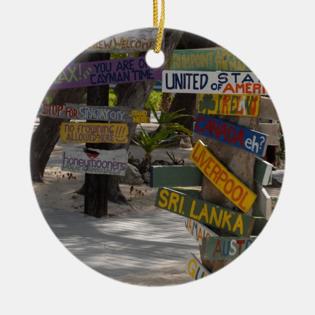 Sign Post Rum Point Grand Cayman Ceramic Ornament (Front)