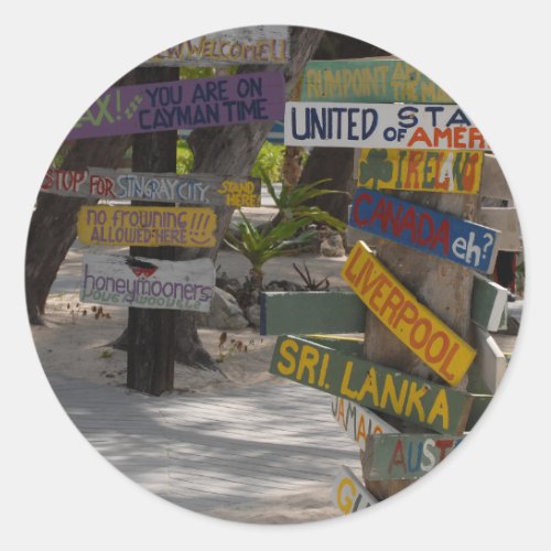 Sign Post Rum Point Grand Cayman Classic Round Sticker