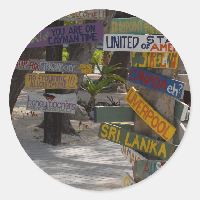 Sign Post Rum Point Grand Cayman Classic Round Sticker (Front)