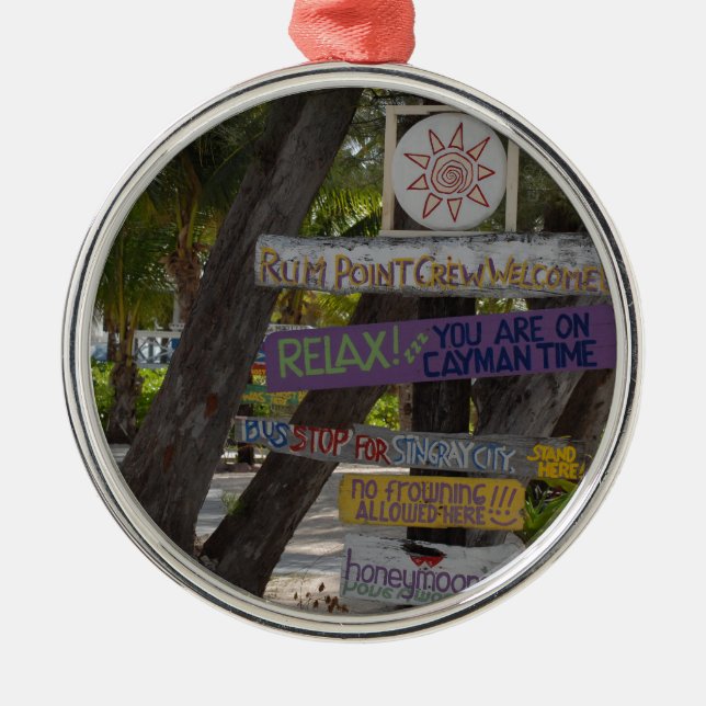 Sign post Rum Point Grand Cayman Metal Ornament (Front)