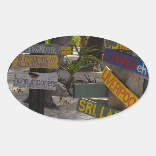 Sign Post Rum Point Grand Cayman Oval Sticker