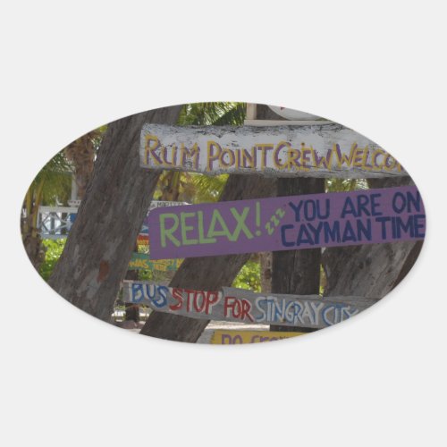 Sign post Rum Point Grand Cayman Oval Sticker