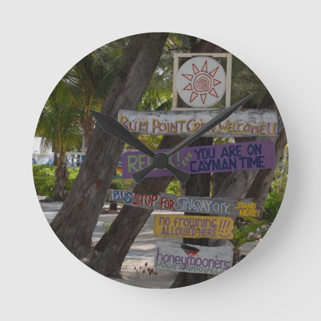Sign post Rum Point Grand Cayman Round Clock (Front)