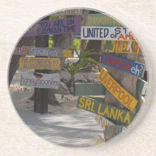 Sign Post Rum Point Grand Cayman Sandstone Coaster