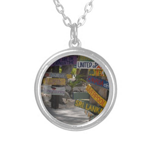 Sign Post Rum Point Grand Cayman Silver Plated Necklace