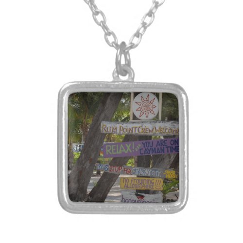 Sign post Rum Point Grand Cayman Silver Plated Necklace