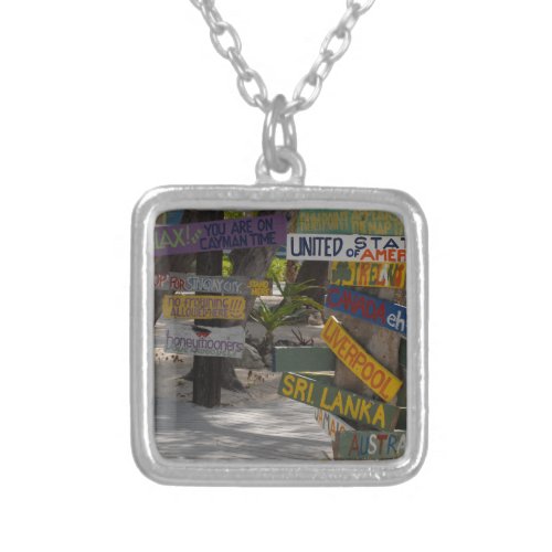 Sign Post Rum Point Grand Cayman Silver Plated Necklace