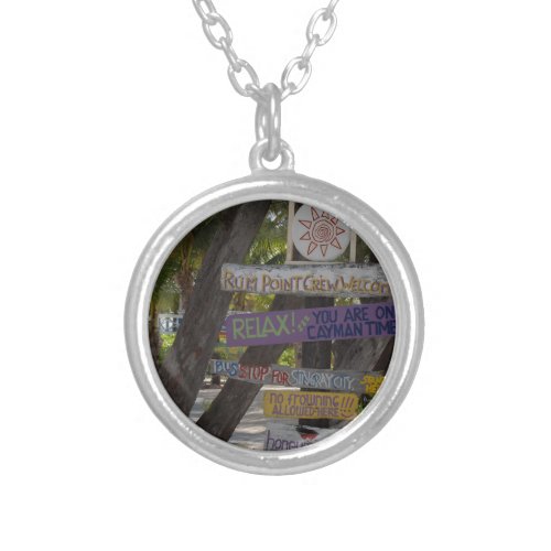 Sign post Rum Point Grand Cayman Silver Plated Necklace