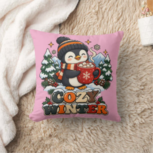  Sign Retro Penguin Cozy Winter Pillow