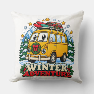 Sign Retro Yellow Van Winter Throw Pillow