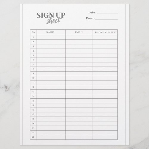 Sign up form template flyer