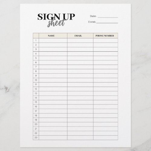 Sign up form template letterhead
