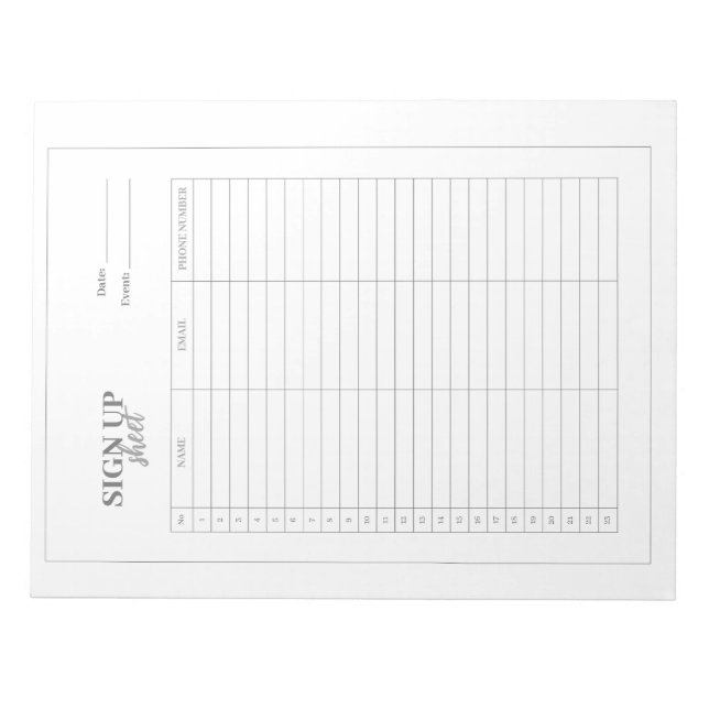 Sign up form template notepad (Front)