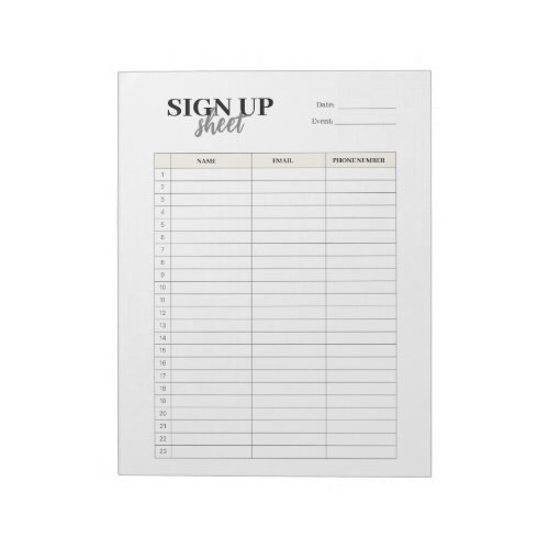 Sign up form template notepad