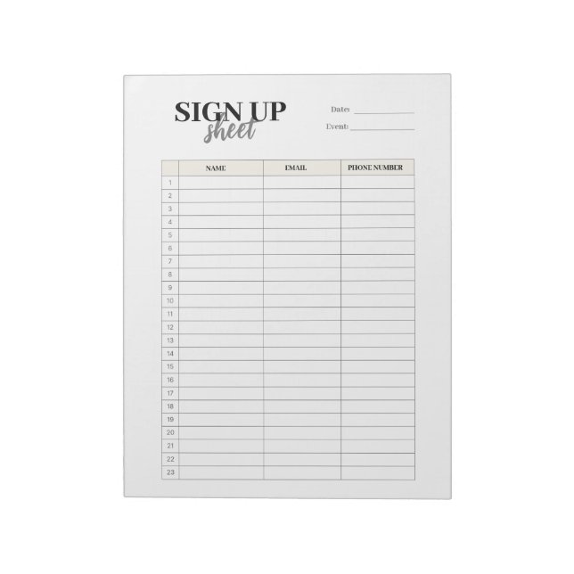 Sign up form template notepad (Rotated)