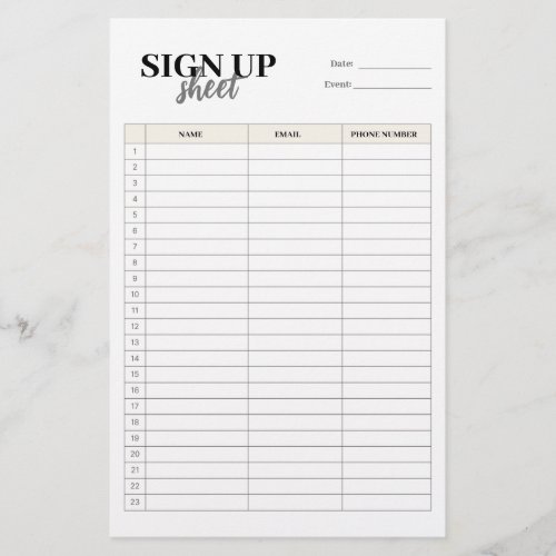 Sign up form template stationery