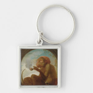 Sign with a monkey smoking a pipe keychain