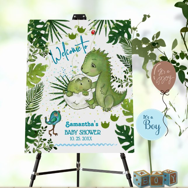  Sign with Hatching Dino for Any Celebration (Cute Dino Baby Boy Shower Return Address Label)