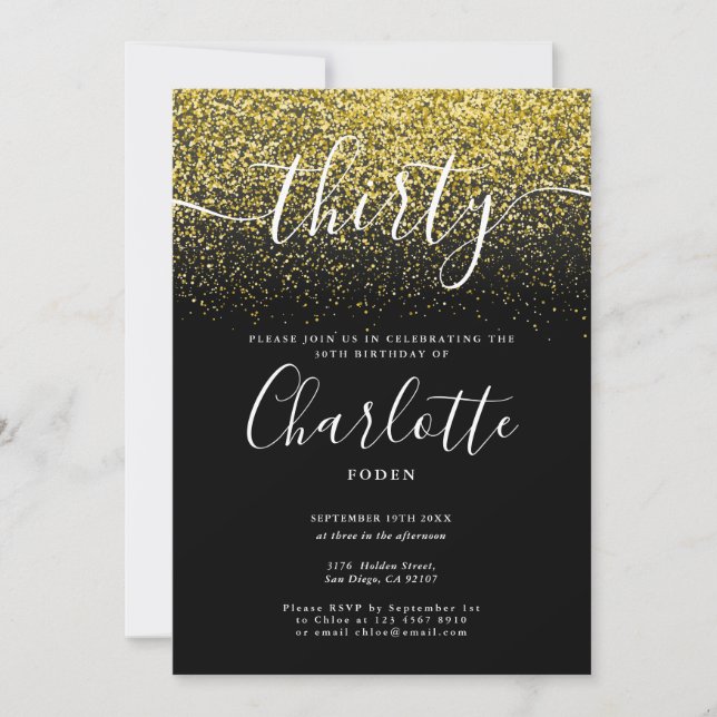Signature 30th Birthday Gold Glitter Confetti Invitation (Front)