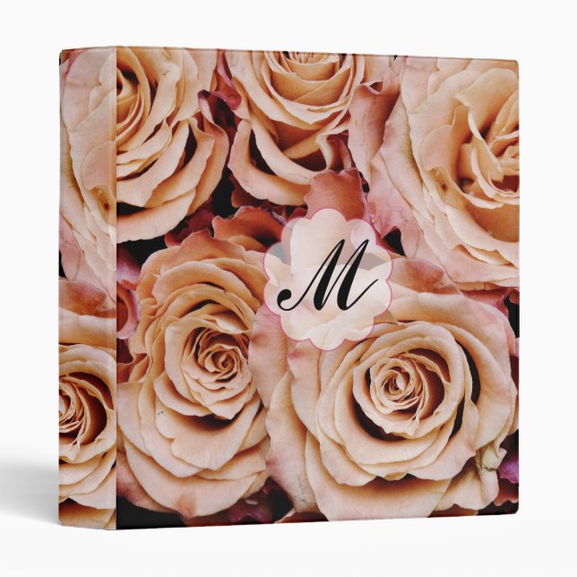 Signature Binder Pink Rose Roses Wedding Monogram (Front/Spine)