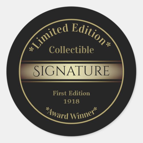 Signature Black and Gold Collectible Custom Classic Round Sticker