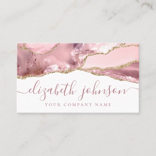Signature Blush Pink Gold Glitter Agate Marble Business Card