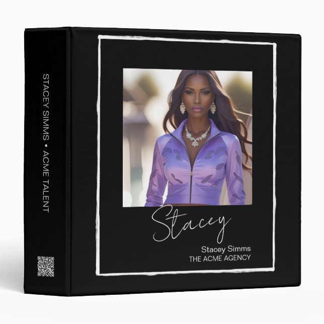 Signature Border QR Code Modeling Portfolio Binder (Front/Spine)