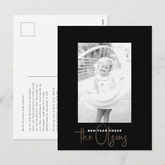 Signature Cheer Chic Black New Year Photo Postcard (Front/Back)