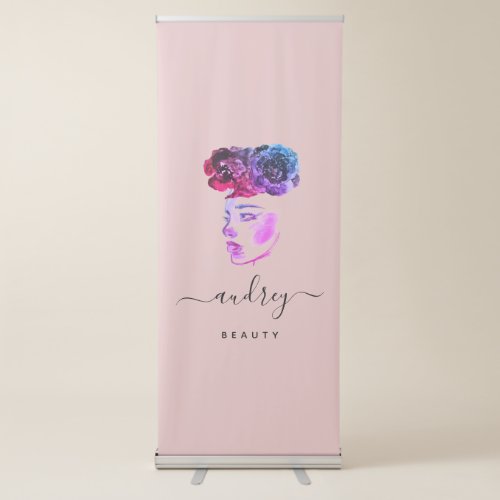 Signature Chic Typography Purple Beauty QR Floral Retractable Banner