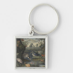 Signature Chinoiserie Blue Crane Antique Botanical Keychain