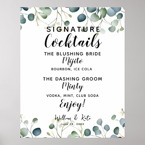 Signature Cocktail bar eucalyptus wedding bar Poster