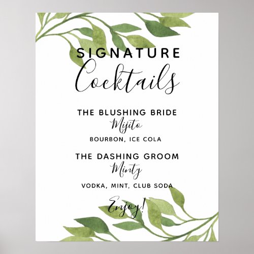 Signature Cocktail bar sign botanical wedding