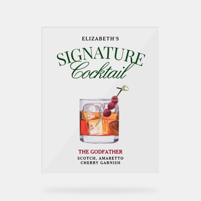 Signature Cocktail Classy Green & Red Acrylic Sign (Front)