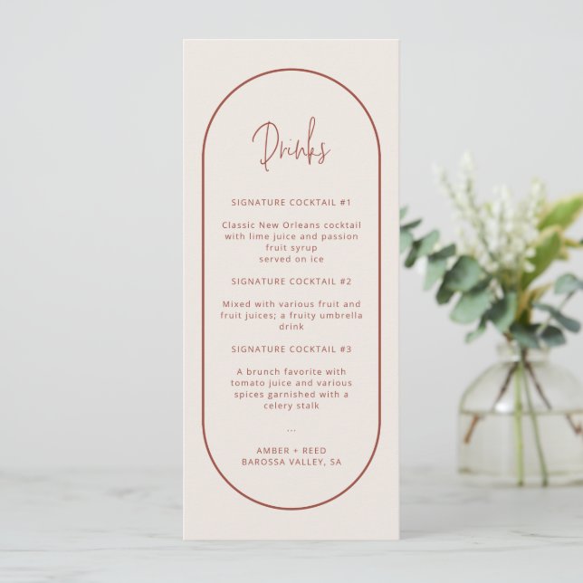 Signature Cocktail Double Arch Drinks Menu Card (Standing Front)