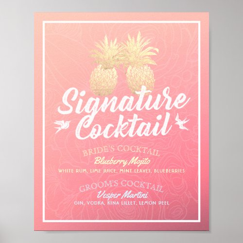 Signature Cocktail Drink Menu Wedding Decor Poster