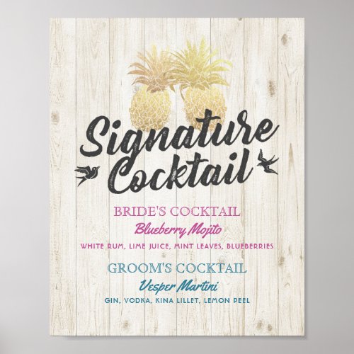 Signature Cocktail Drink Menu Wedding Decor Sign