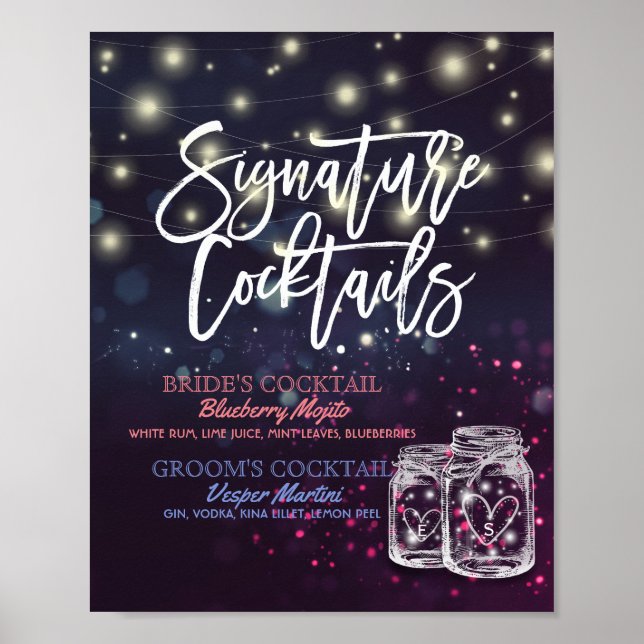 Signature Cocktail Drink Menu Wedding Decor Sign (Front)