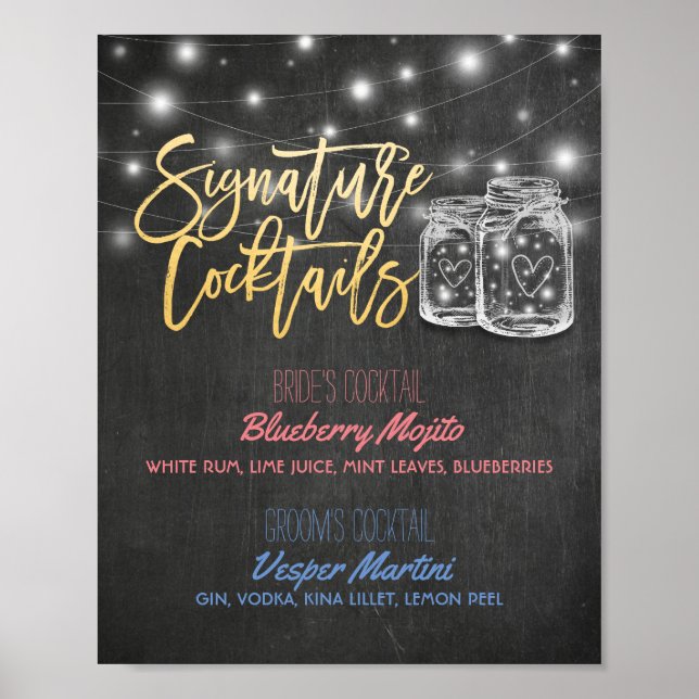 Signature Cocktail Drink Menu Wedding Decor Sign (Front)