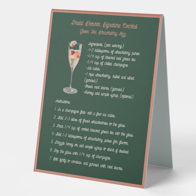 Signature Cocktail Green Tea Strawberry Fizz Table Tent (Front)