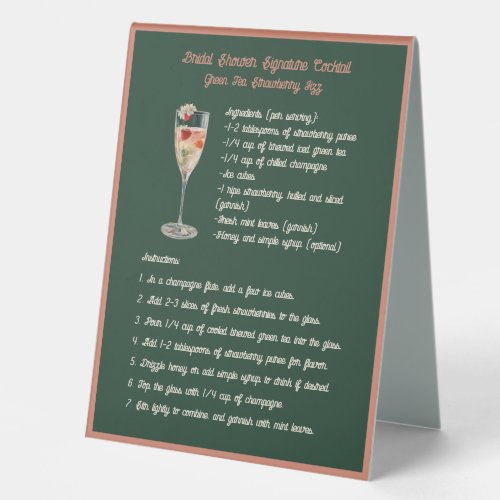 Signature Cocktail Green Tea Strawberry Fizz Table Tent Sign