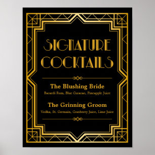 Signature Cocktail Wedding Sign   Gatsby Art Deco