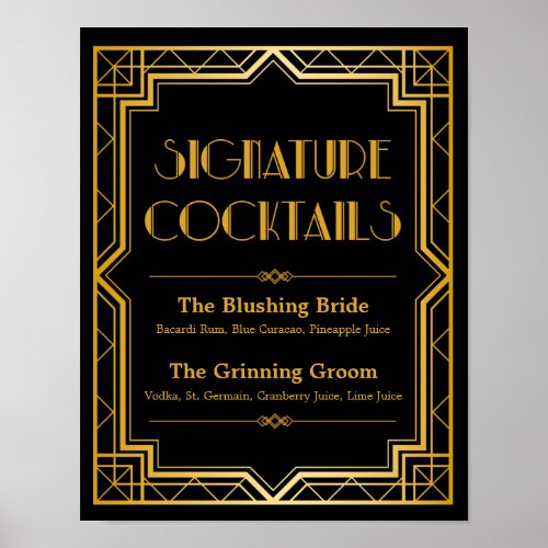 Signature Cocktail Wedding Sign  Gatsby Art Deco