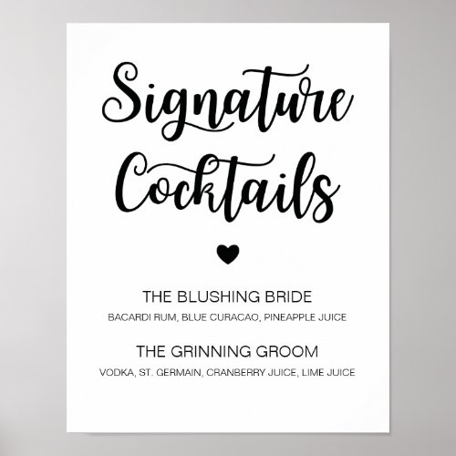 Signature Cocktail Wedding Sign Modern Calligraphy
